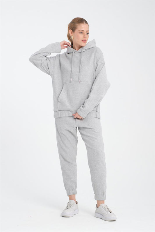 R-5673/4283 Grey Kangaroo Pocket Elastic Hem Fleece Set