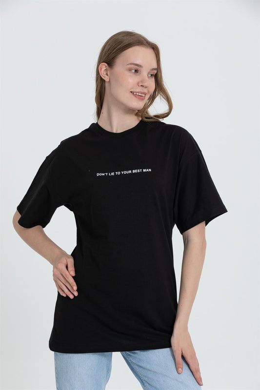 R-5714 Bisiklet Yaka Arka Yüz Baskılı T-shirt