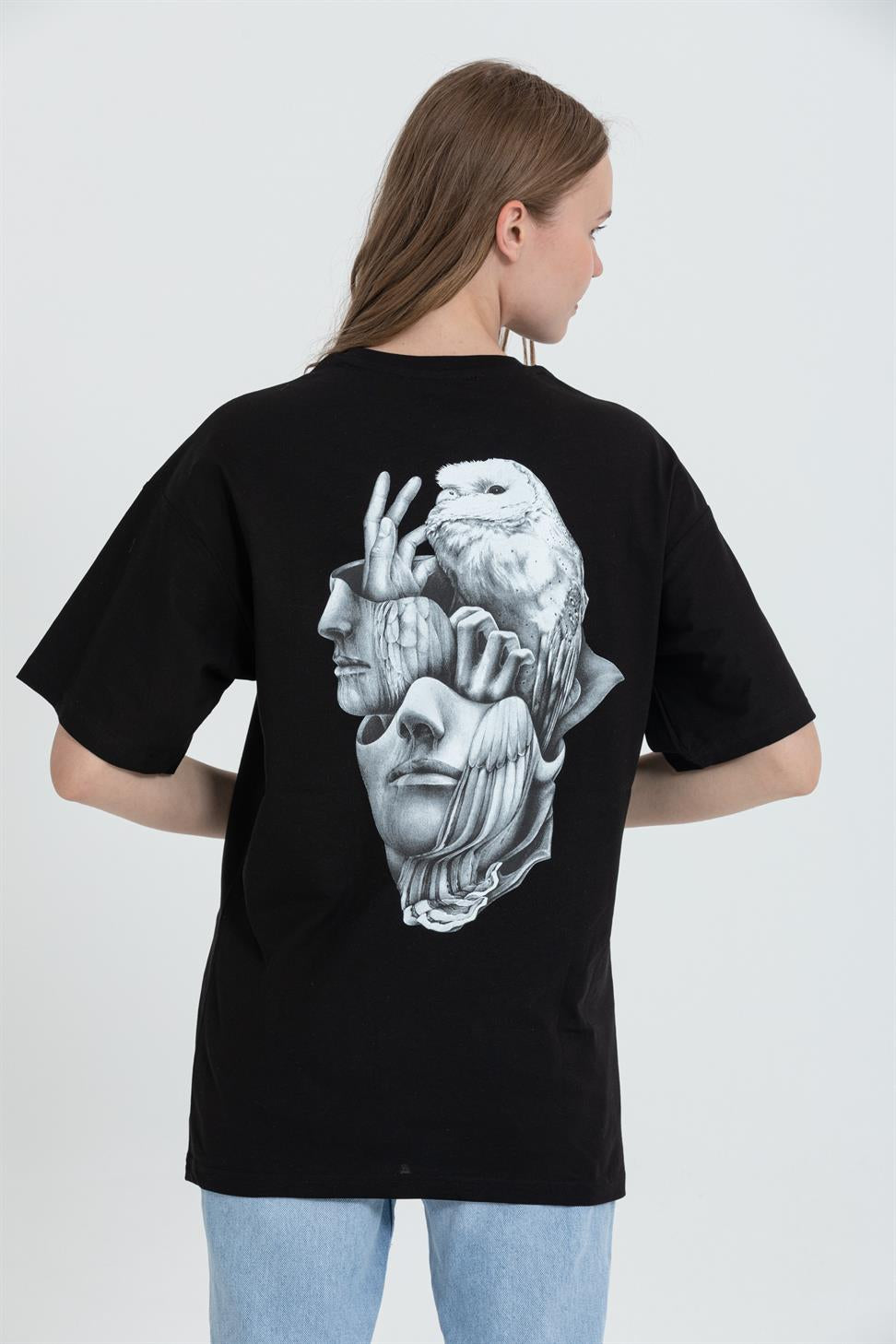 R-5714 Bisiklet Yaka Arka Yüz Baskılı T-shirt