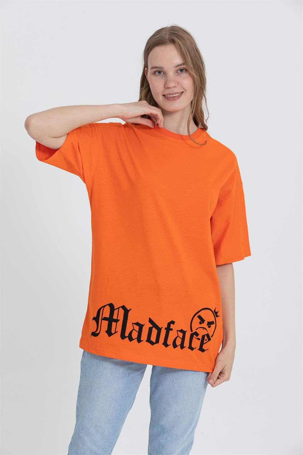 R-5722 Bisiklet Yaka Köpek Baskılı Oversize T-shırt