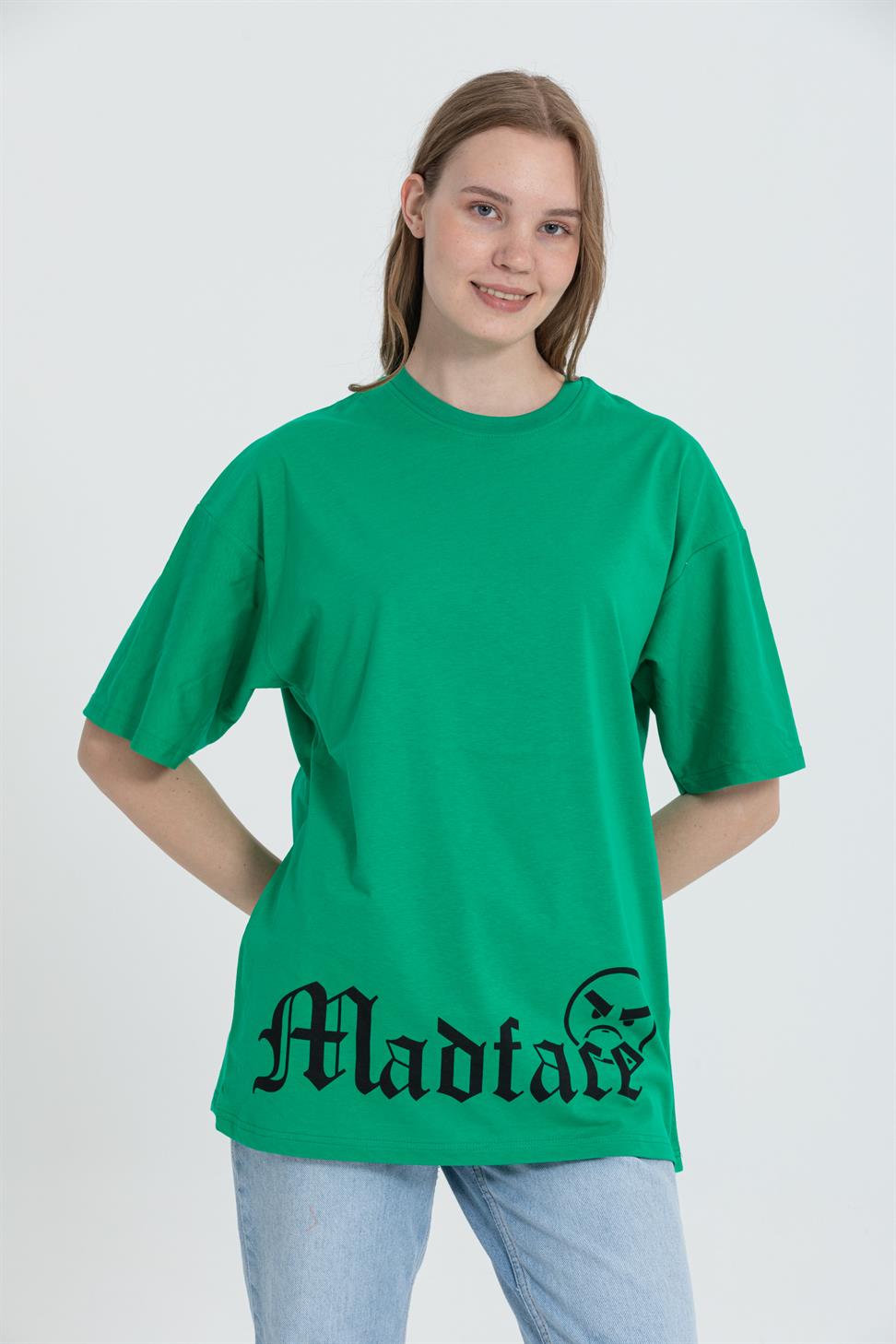 R-5722 Bisiklet Yaka Köpek Baskılı Oversize T-shırt