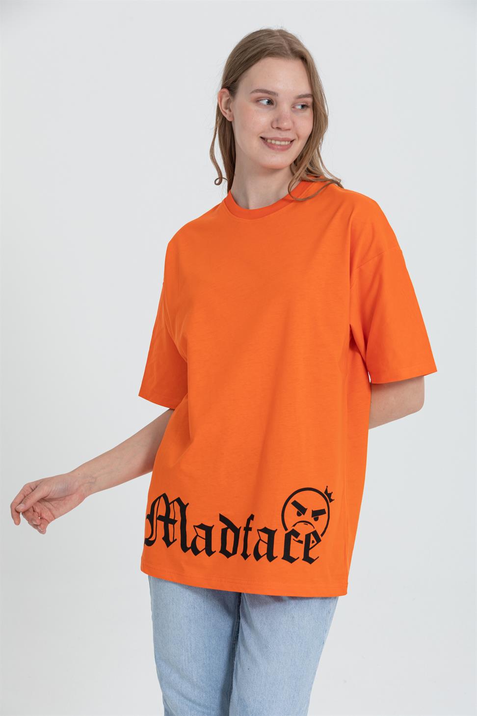 R-5722 Bisiklet Yaka Köpek Baskılı Oversize T-shırt