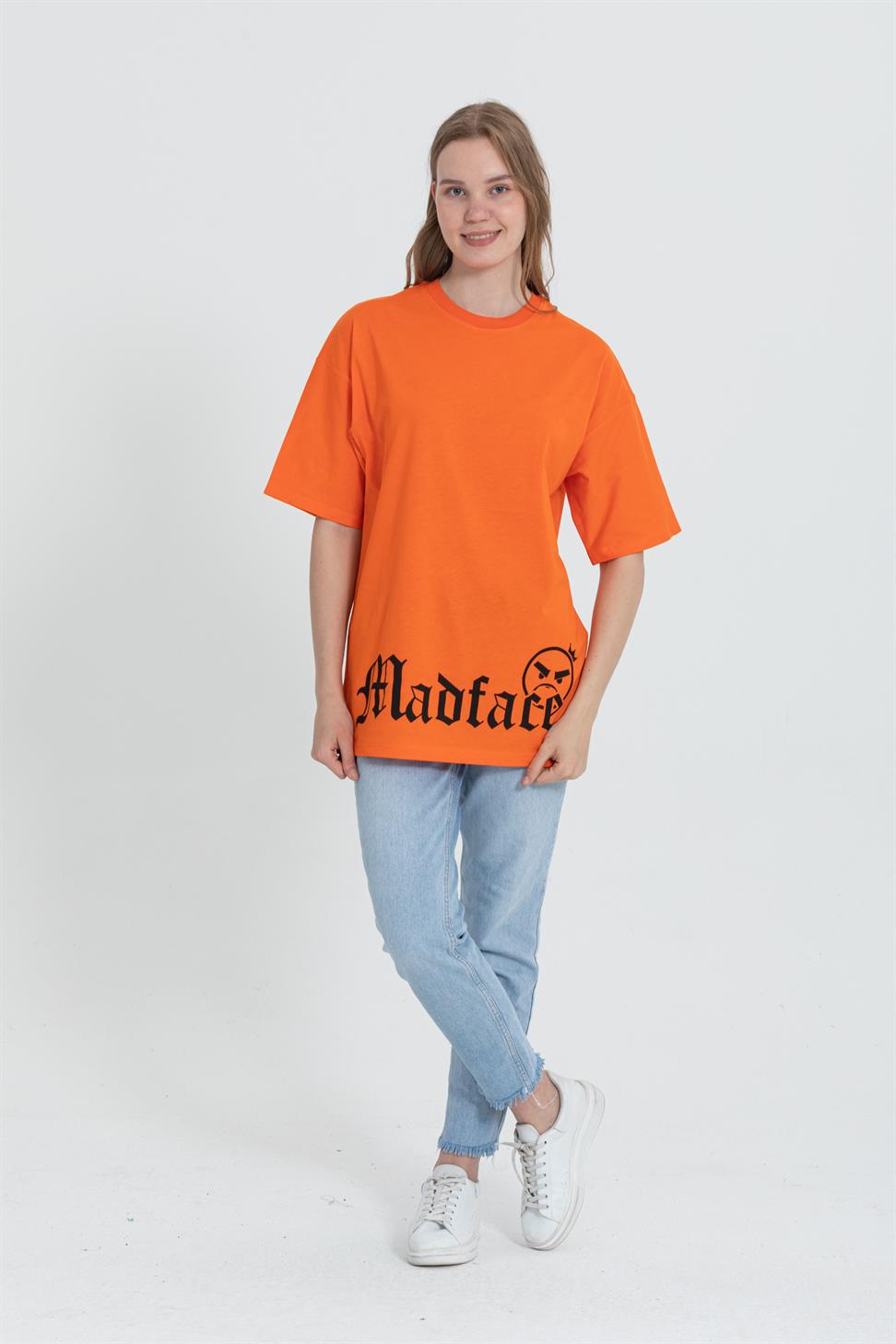 R-5722 Bisiklet Yaka Köpek Baskılı Oversize T-shırt