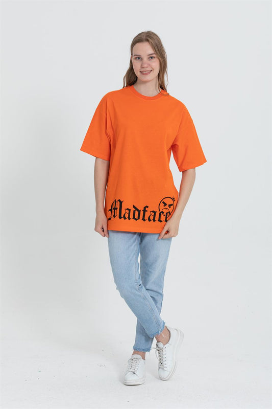 R-5722 Bisiklet Yaka Köpek Baskılı Oversize T-shırt