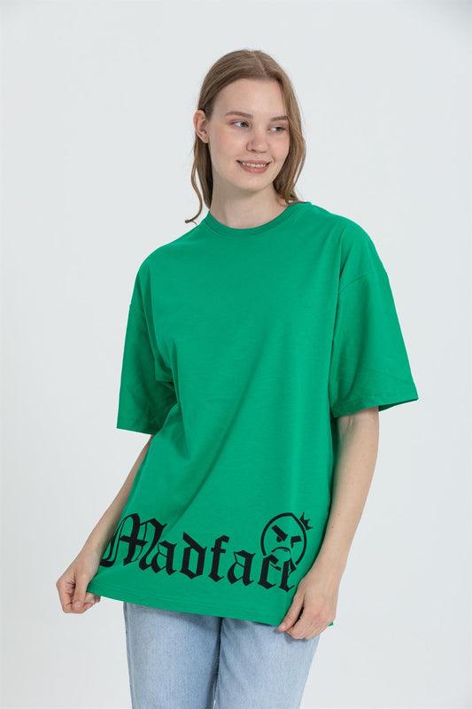R-5722 Bisiklet Yaka Köpek Baskılı Oversize T-shırt