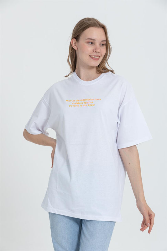 R-5724 Bisiklet Yaka Panda Baskılı Oversize T-shırt