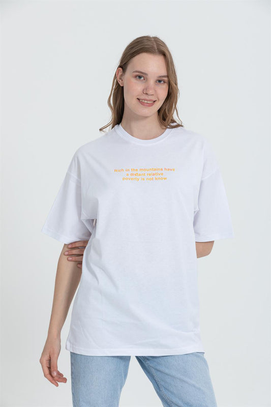 R-5724 Bisiklet Yaka Panda Baskılı Oversize T-shırt
