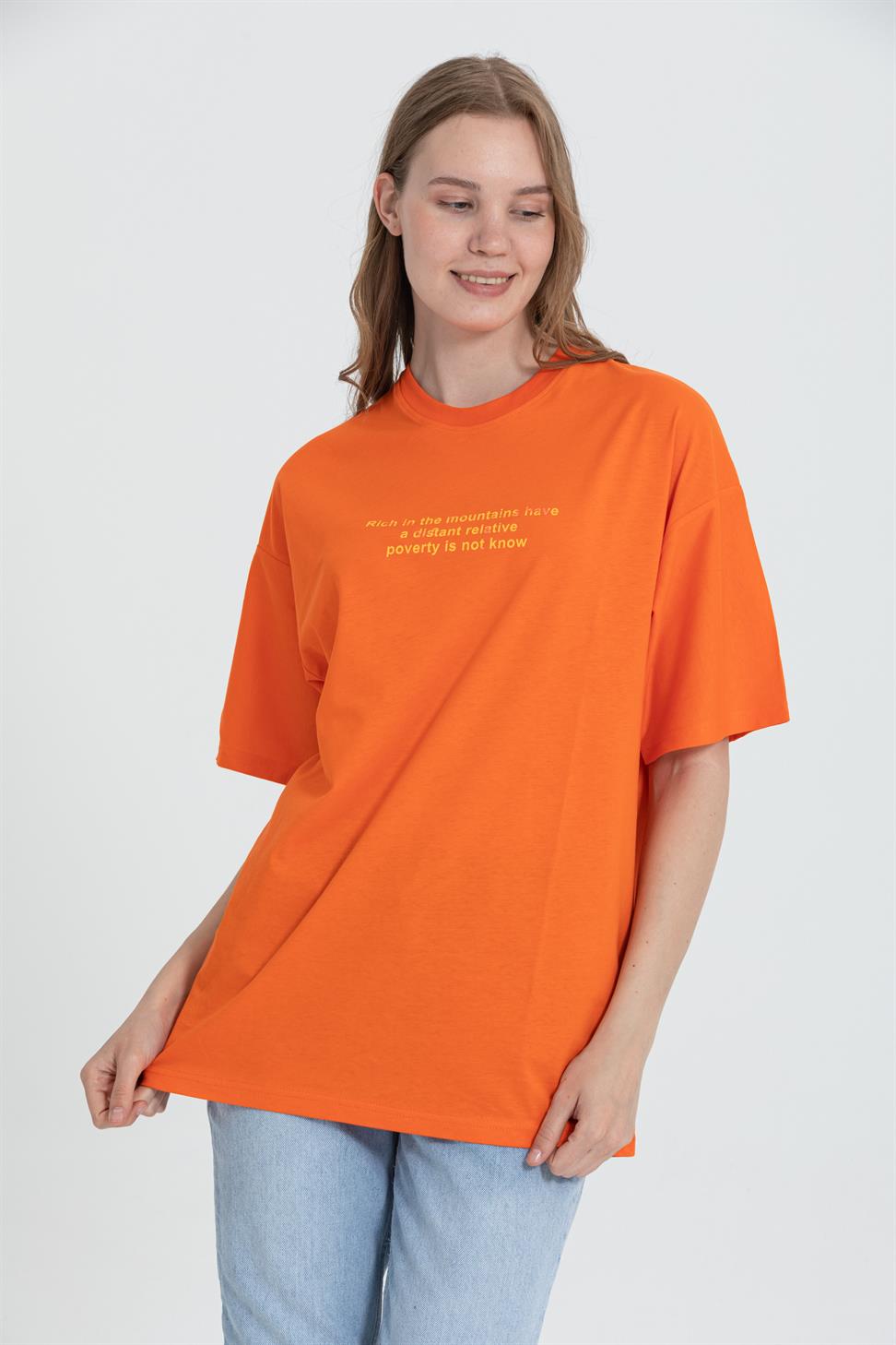R-5724 Bisiklet Yaka Panda Baskılı Oversize T-shırt