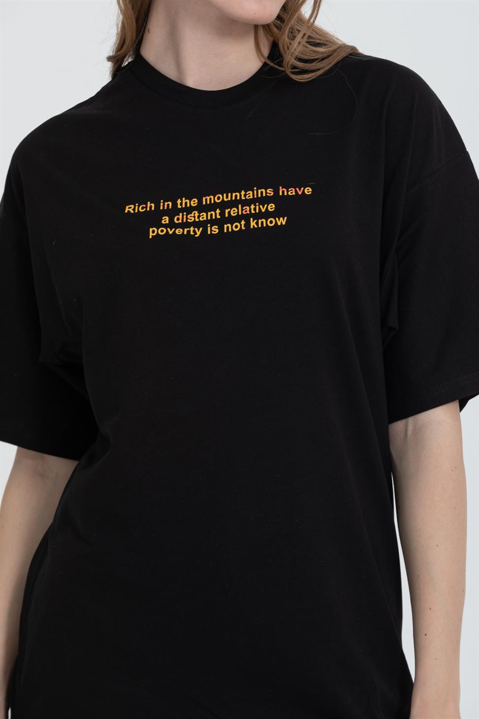R-5724 Bisiklet Yaka Panda Baskılı Oversize T-shırt