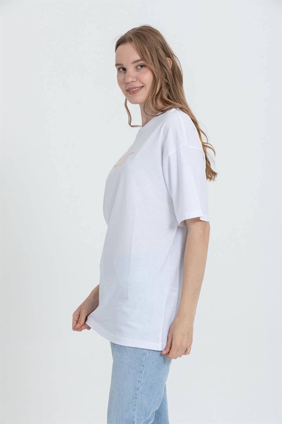 R-5724 Bisiklet Yaka Panda Baskılı Oversize T-shırt