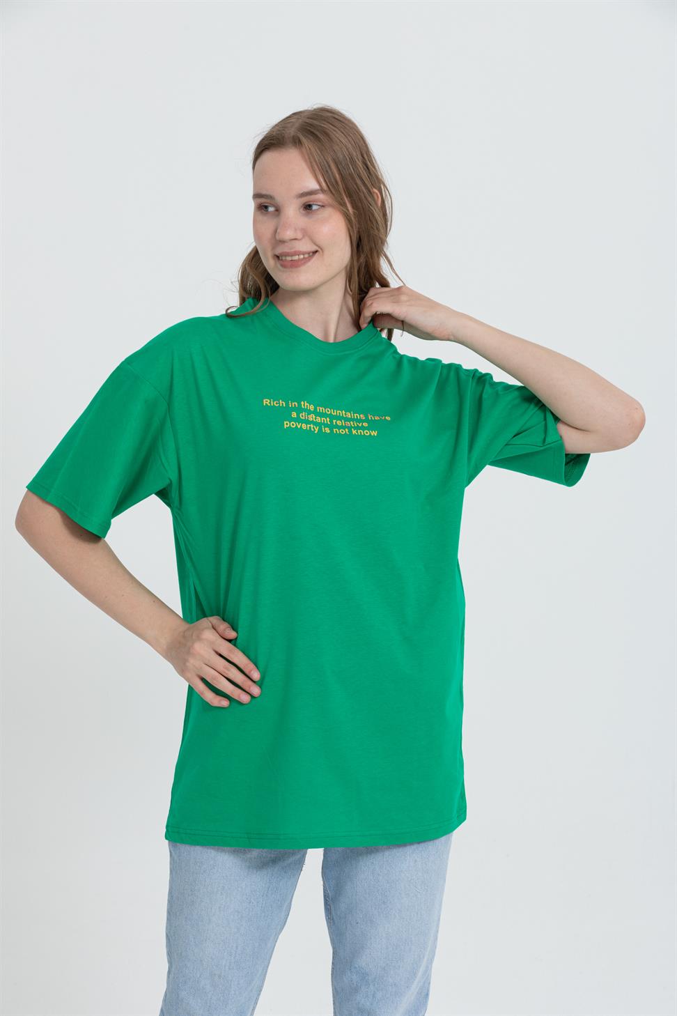 R-5724 Bisiklet Yaka Panda Baskılı Oversize T-shırt