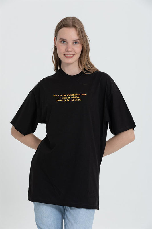 R-5724 Bisiklet Yaka Panda Baskılı Oversize T-shırt