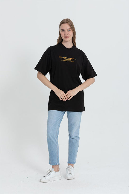 R-5724 Bisiklet Yaka Panda Baskılı Oversize T-shırt