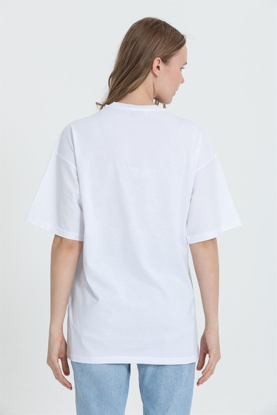 R-5729 Bisiklet Yaka Dantel Cep Detaylı Oversize T-shırt