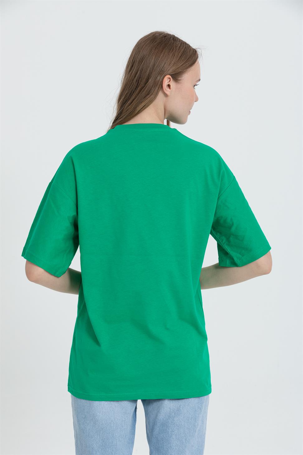R-5729 Bisiklet Yaka Dantel Cep Detaylı Oversize T-shırt