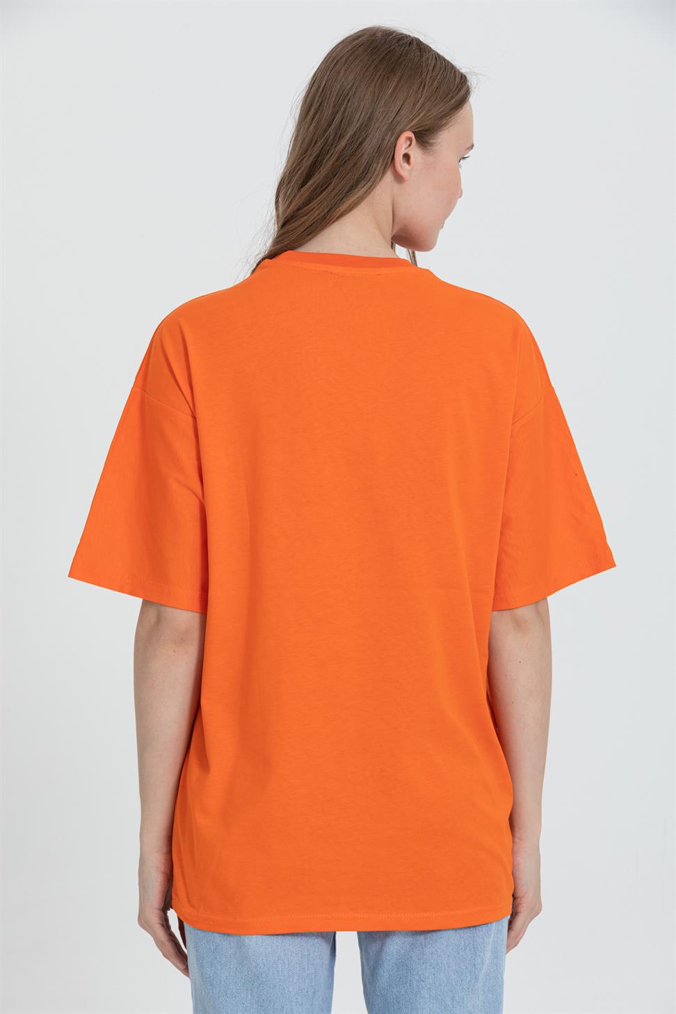 R-5729 Bisiklet Yaka Dantel Cep Detaylı Oversize T-shırt