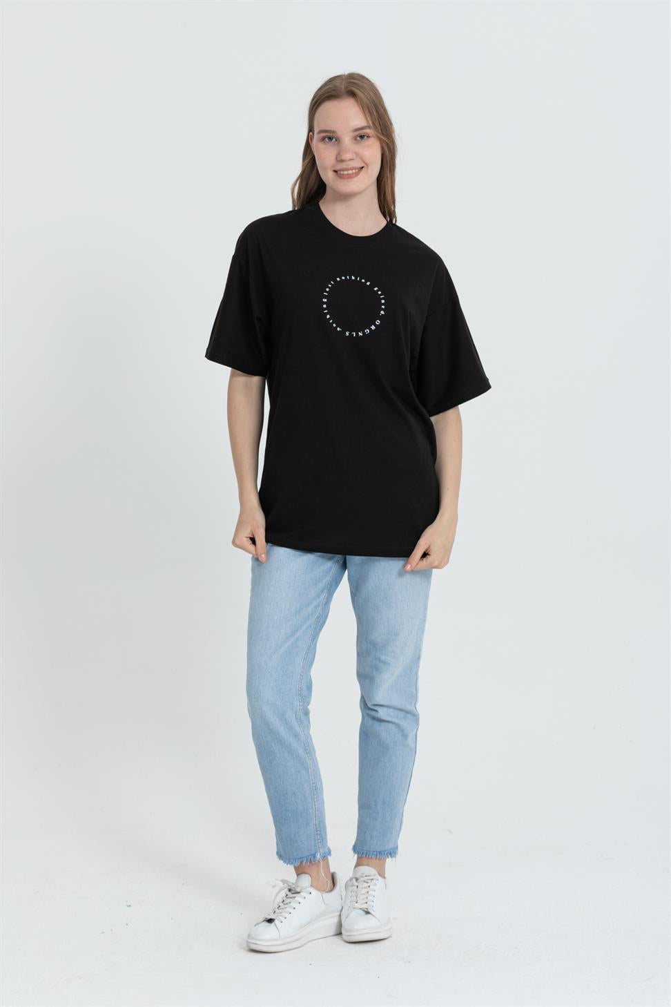 R-5737 Bisiklet Yaka Oversize Arka Panter Baskılı T-shırt