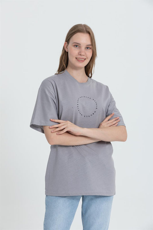 R-5737 Bisiklet Yaka Oversize Arka Panter Baskılı T-shırt