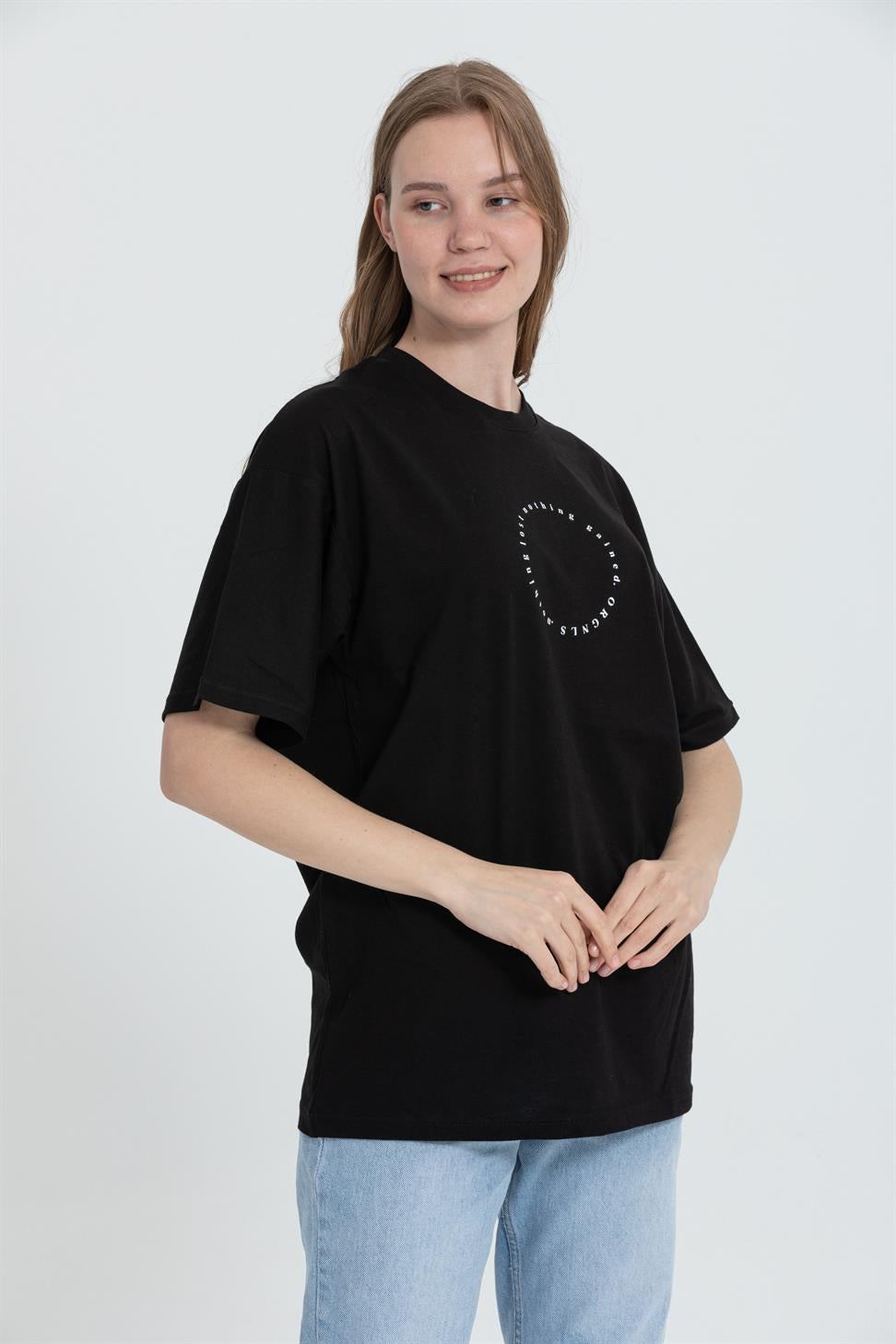 R-5737 Bisiklet Yaka Oversize Arka Panter Baskılı T-shırt