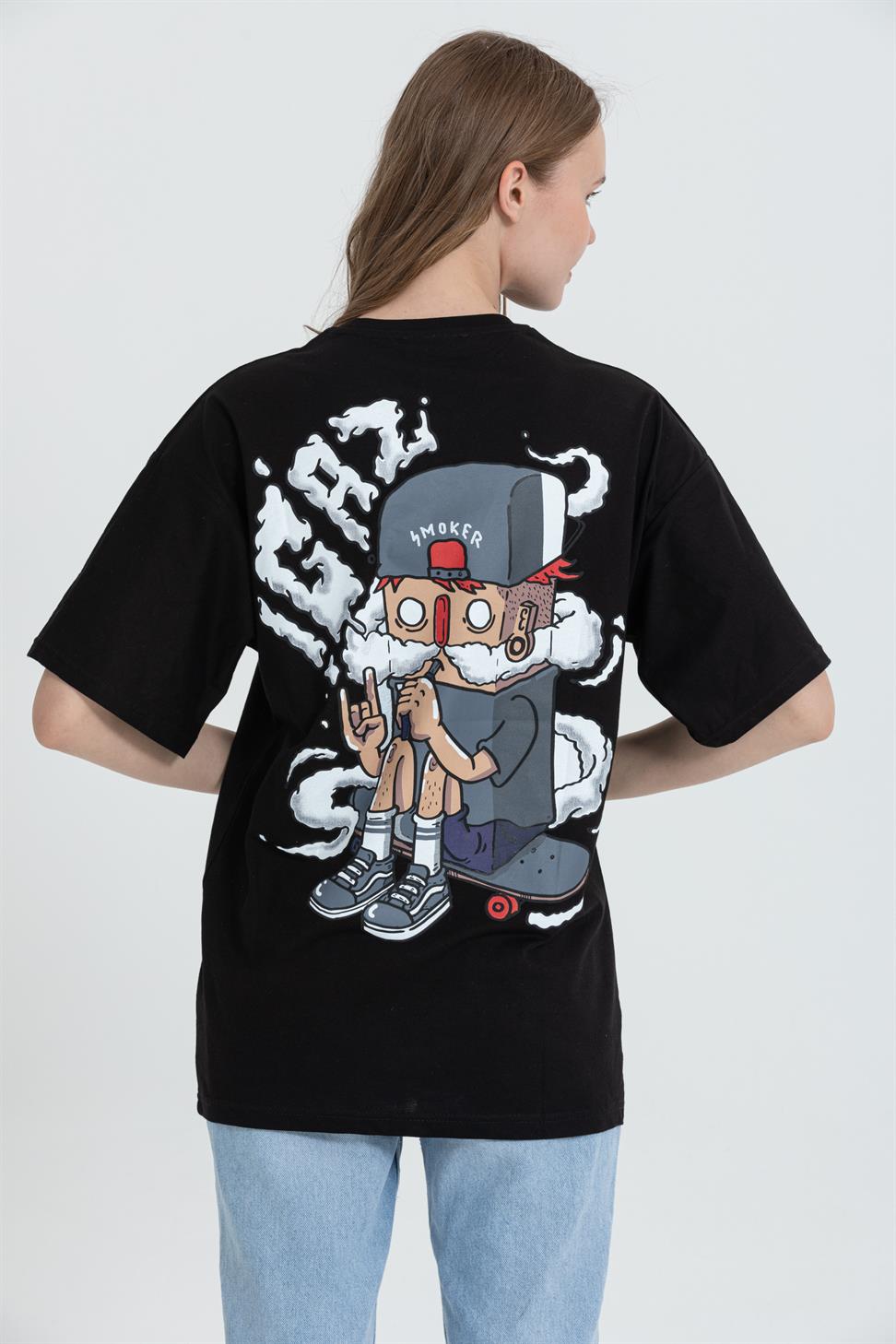 R-5738 Bisiklet Yaka Oversize Mind Baskılı T-shirt