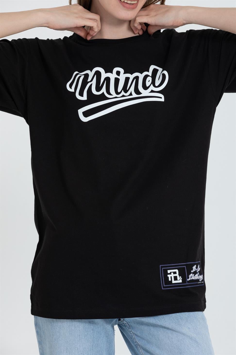 R-5738 Bisiklet Yaka Oversize Mind Baskılı T-shirt