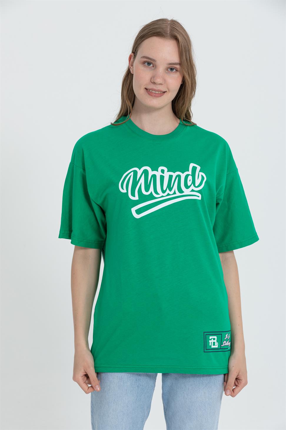 R-5738 Bisiklet Yaka Oversize Mind Baskılı T-shirt