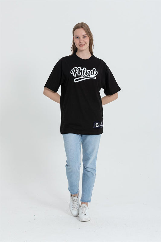 R-5738 Bisiklet Yaka Oversize Mind Baskılı T-shirt