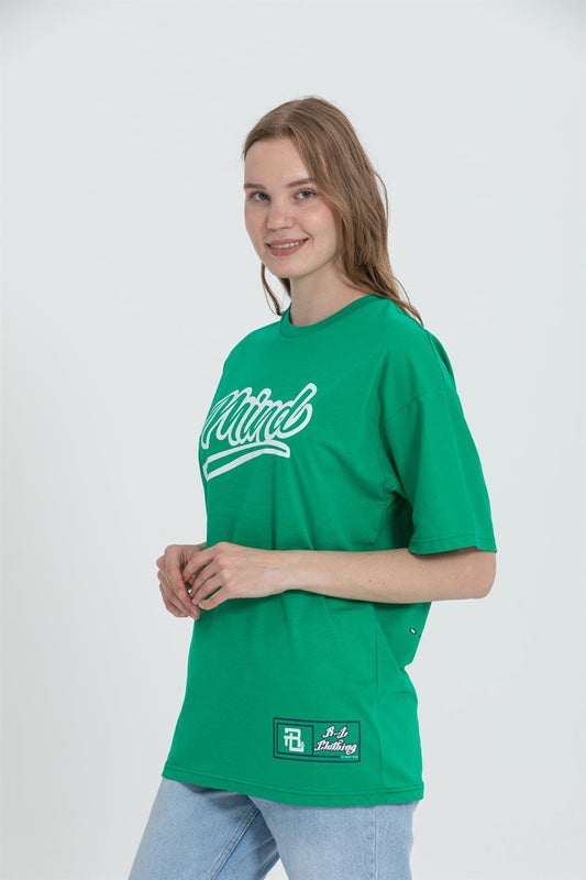 R-5738 Bisiklet Yaka Oversize Mind Baskılı T-shirt
