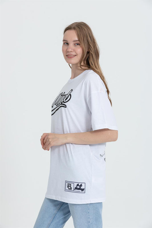 R-5738 Bisiklet Yaka Oversize Mind Baskılı T-shirt