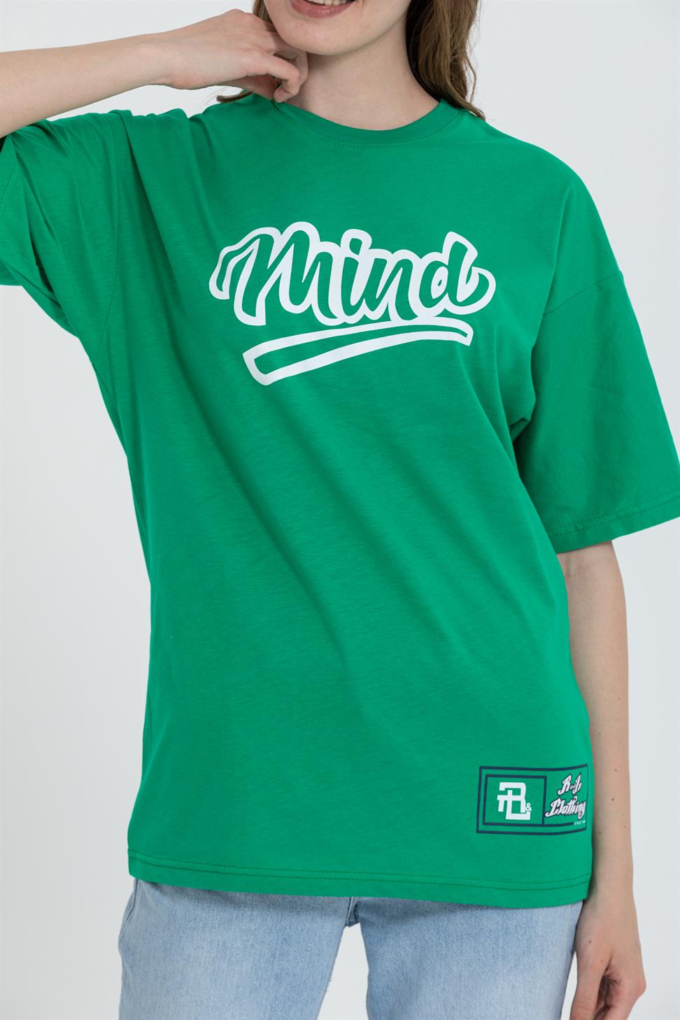 R-5738 Bisiklet Yaka Oversize Mind Baskılı T-shirt