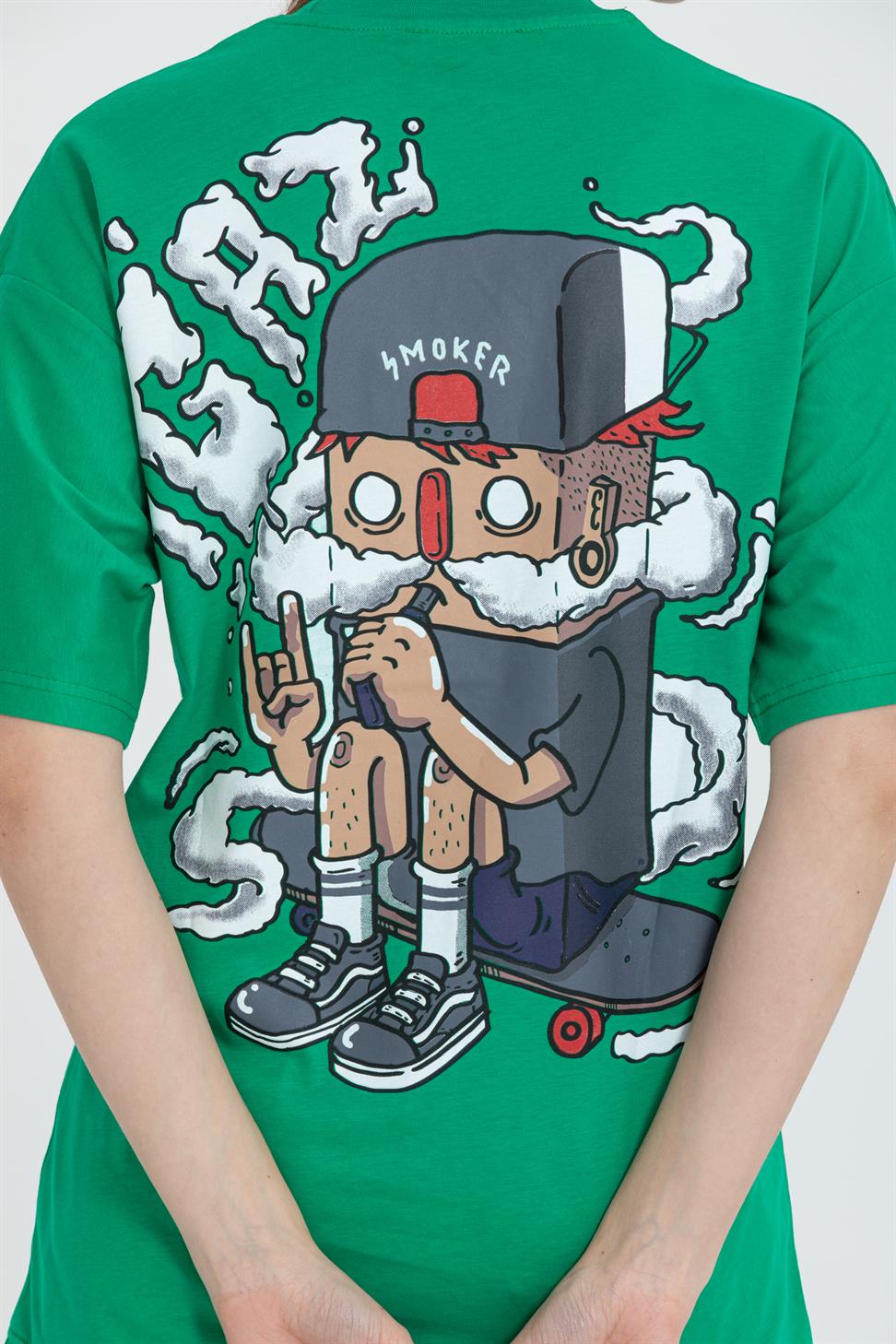 R-5738 Bisiklet Yaka Oversize Mind Baskılı T-shirt