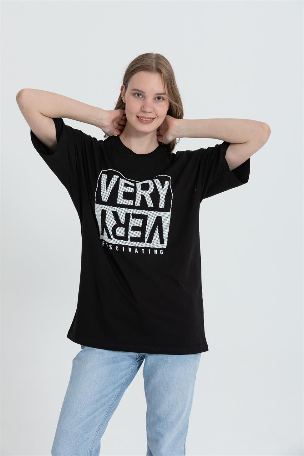 R-5739 Bisiklet Yaka Very Baskılı Oversize T-shırt