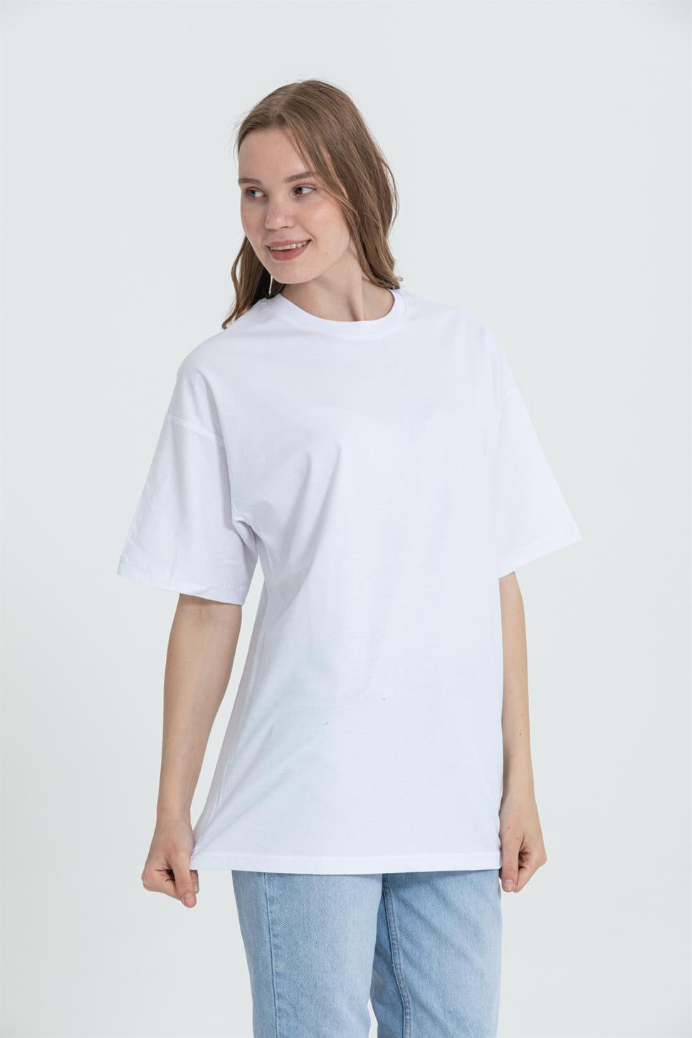 R-5741 Bisiklet Yaka Oversize Arka Kuru Kafa Baskılı T-shirt