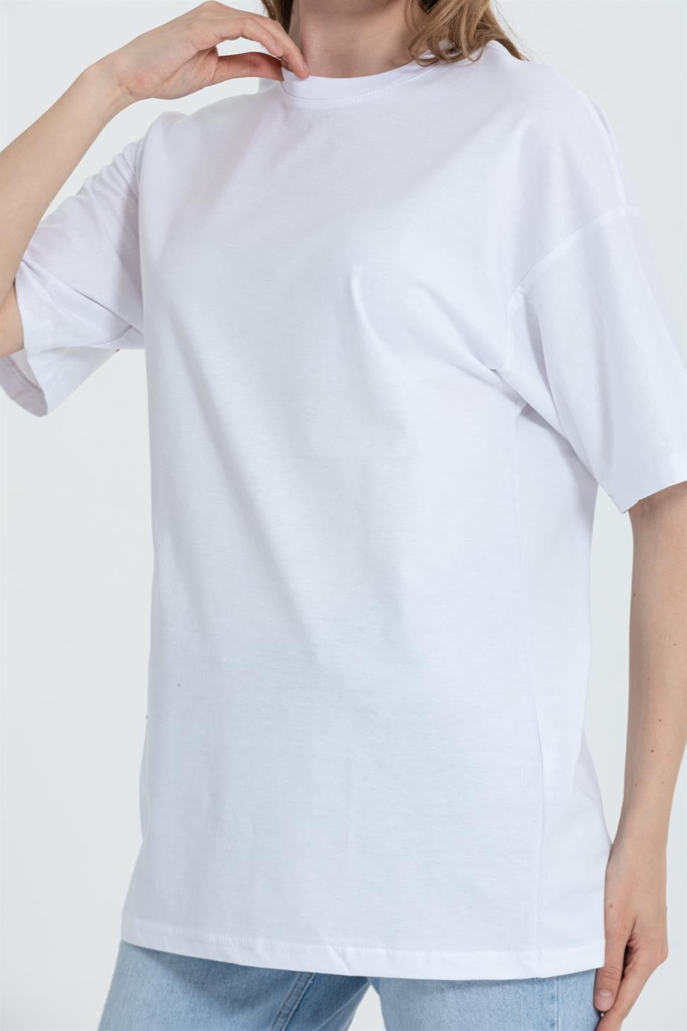 R-5741 Bisiklet Yaka Oversize Arka Kuru Kafa Baskılı T-shirt