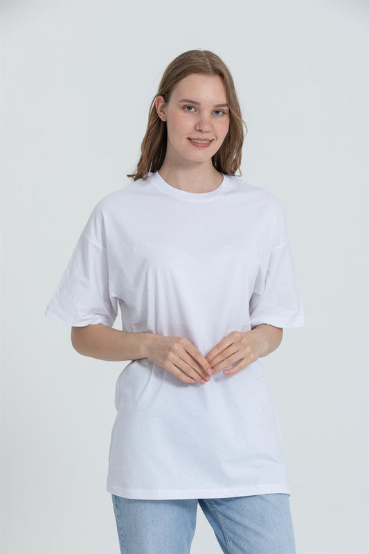 R-5741 Bisiklet Yaka Oversize Arka Kuru Kafa Baskılı T-shirt