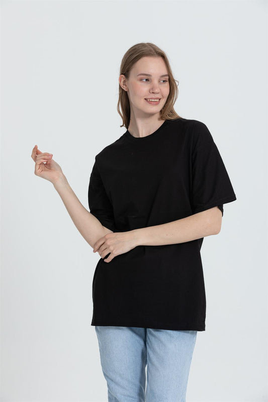 R-5741 Bisiklet Yaka Oversize Arka Kuru Kafa Baskılı T-shirt