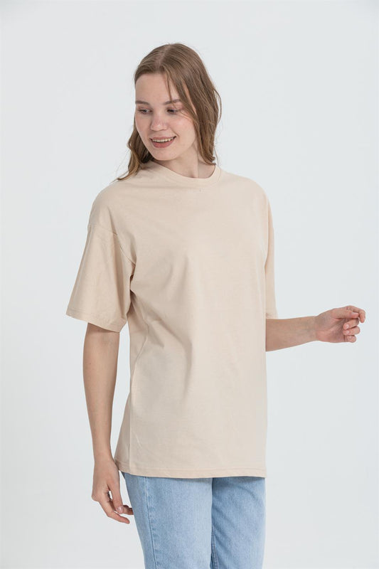 R-5741 Bisiklet Yaka Oversize Arka Kuru Kafa Baskılı T-shirt