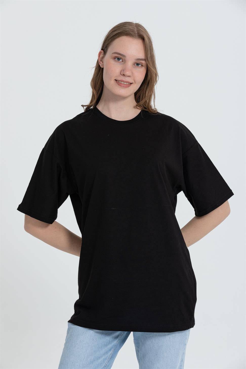 R-5741 Bisiklet Yaka Oversize Arka Kuru Kafa Baskılı T-shirt