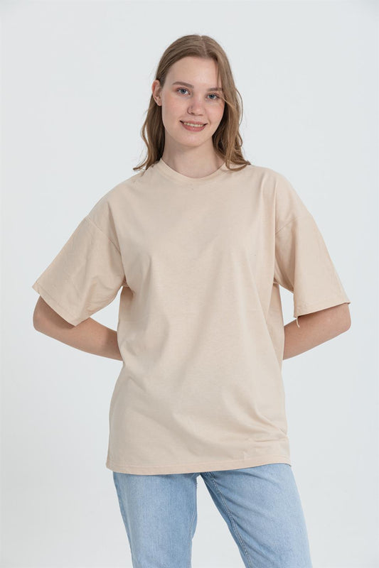 R-5741 Bisiklet Yaka Oversize Arka Kuru Kafa Baskılı T-shirt