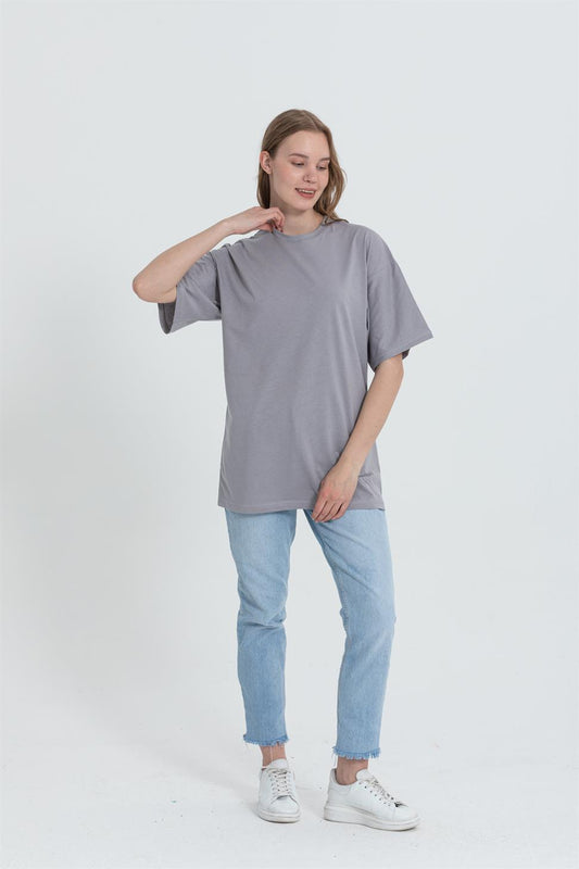 R-5741 Bisiklet Yaka Oversize Arka Kuru Kafa Baskılı T-shirt