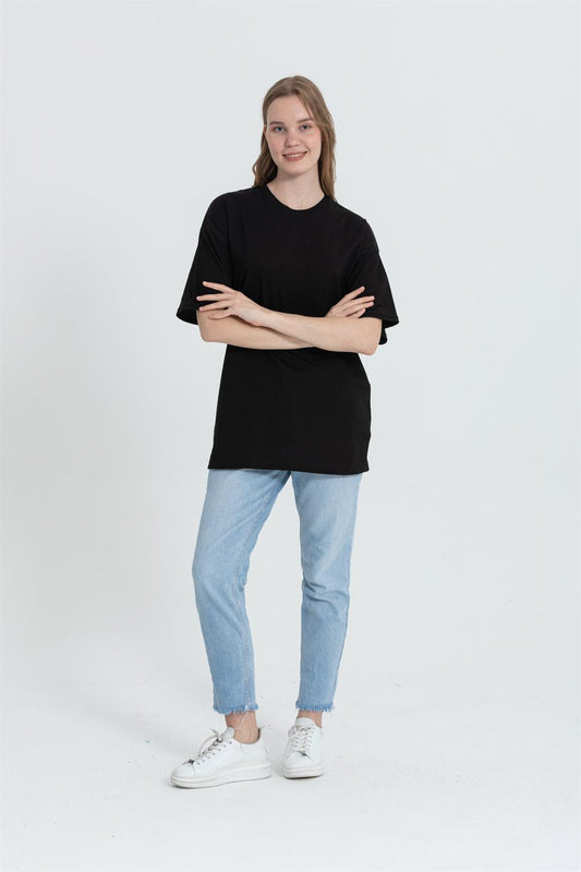 R-5741 Bisiklet Yaka Oversize Arka Kuru Kafa Baskılı T-shirt