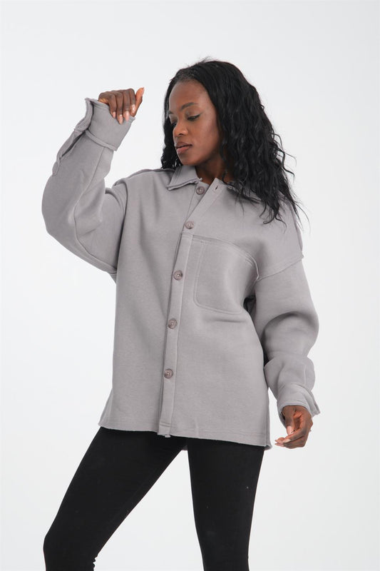 R-5750 Men’s Jacket Collar Raw Stitch Fleece Sweatshirt