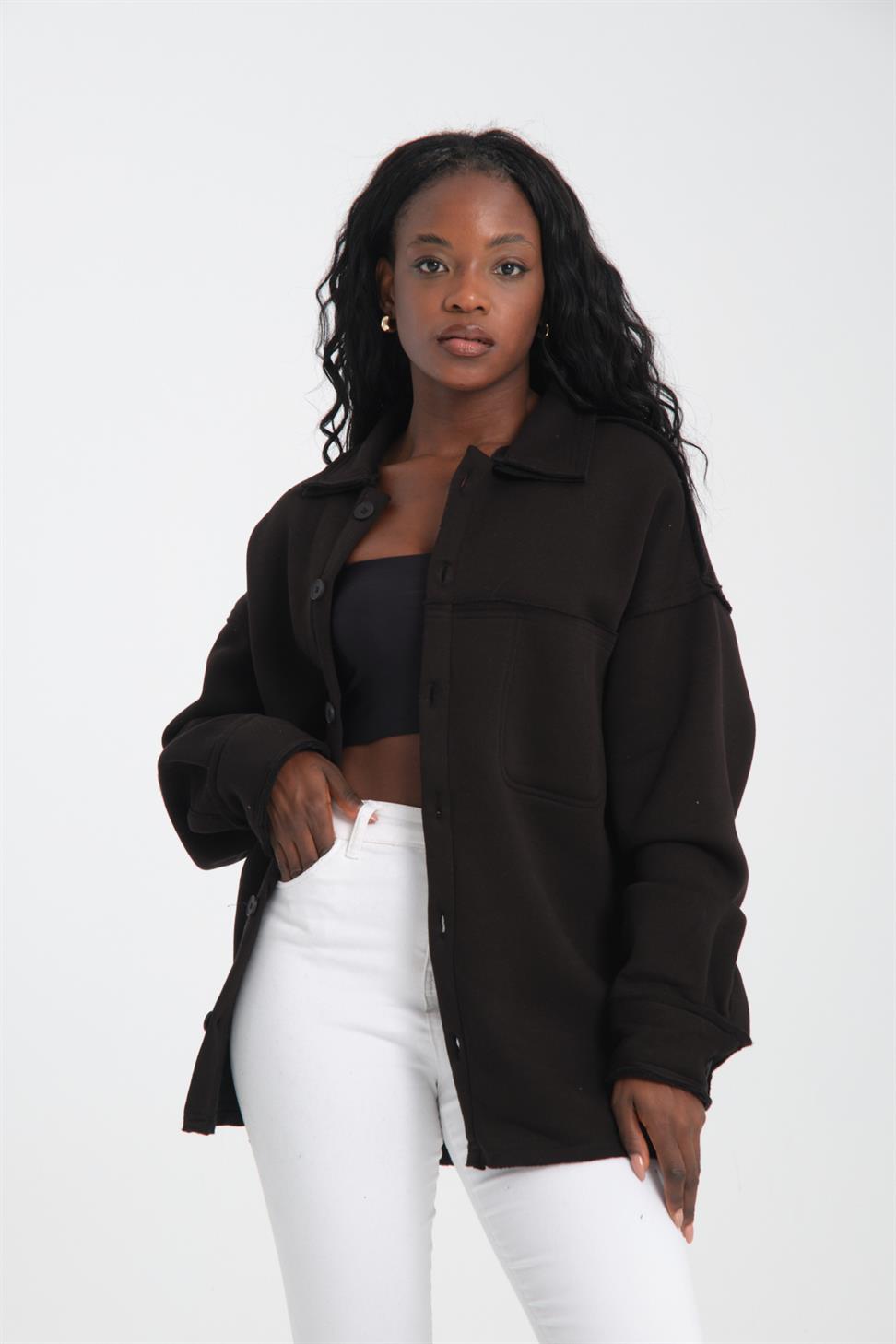 R-5750 Jacket Collar Raw Seam Fleece Sweatshirt