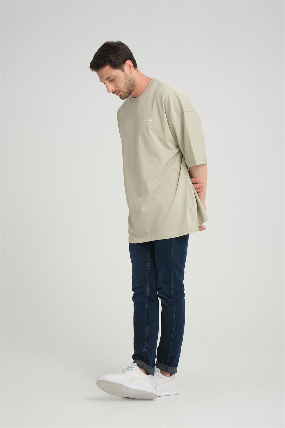 R-5775 Men’s Basic T-Shirt with Rocqerx Print – Beige