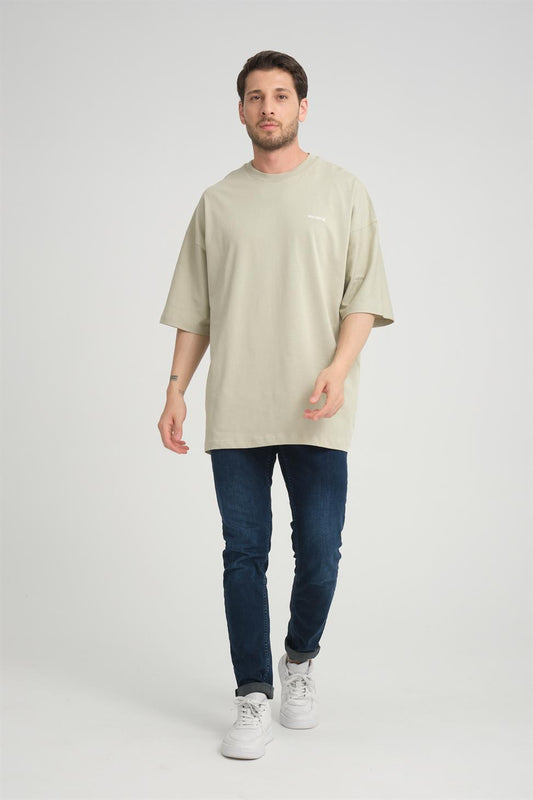 R-5775 Men’s Basic T-Shirt with Rocqerx Print – Beige