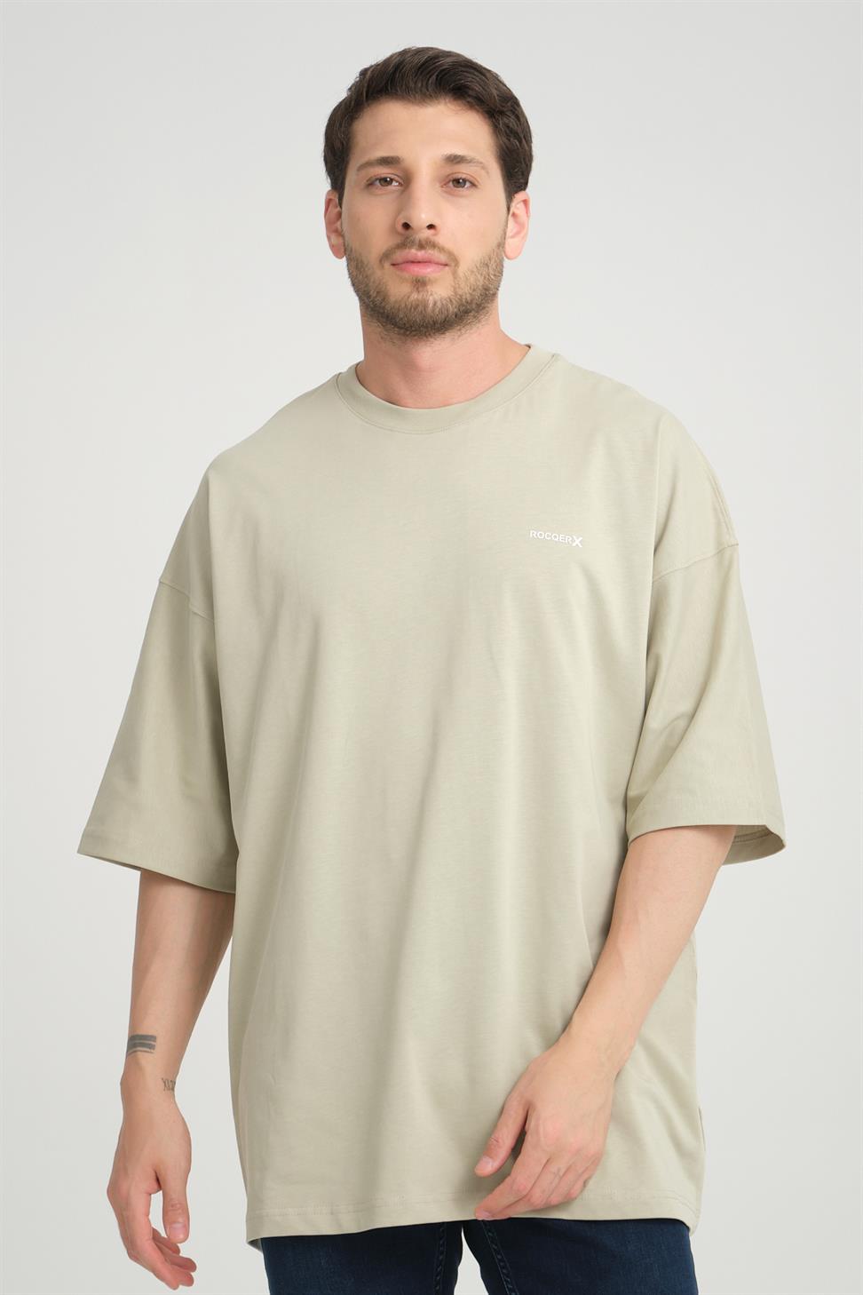 R-5775 Men’s Basic T-Shirt with Rocqerx Print – Beige
