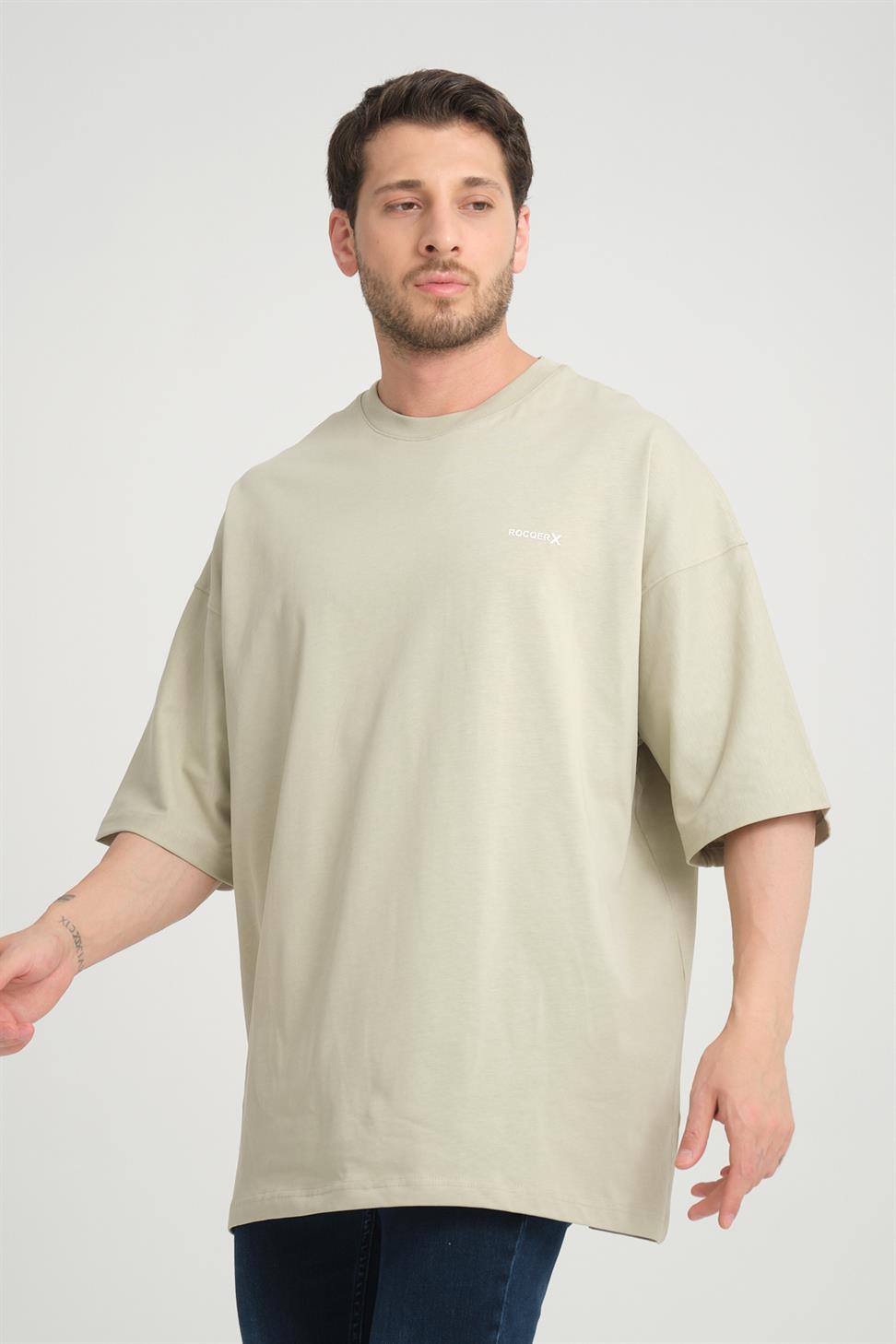 R-5775 Men’s Basic T-Shirt with Rocqerx Print – Beige