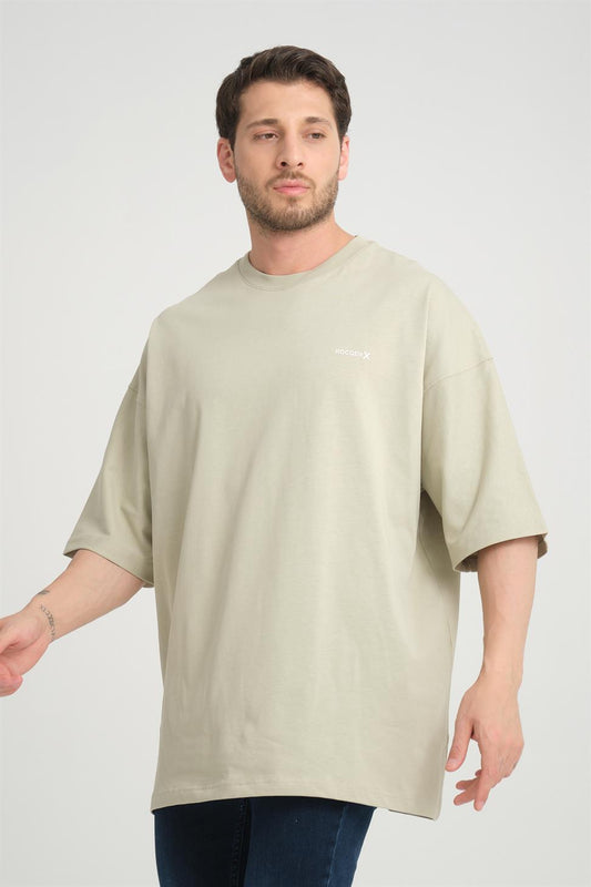 R-5775 Men’s Basic T-Shirt with Rocqerx Print – Beige