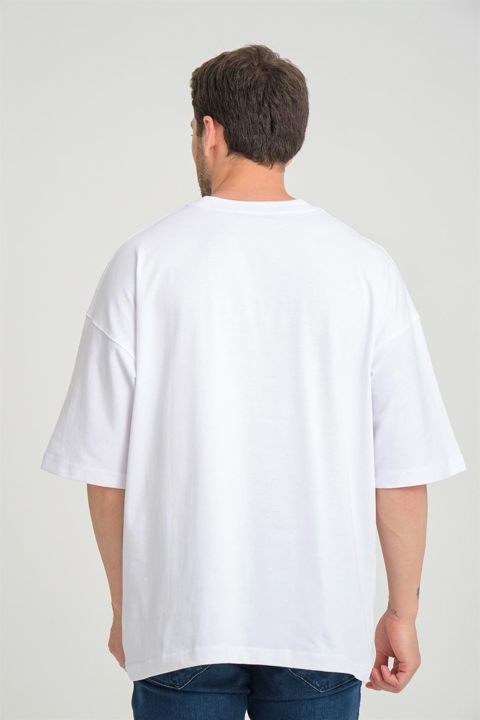 R-5786 Emotional Embroidered Oversize Suprem T-Shirt – White | 100% Cotton
