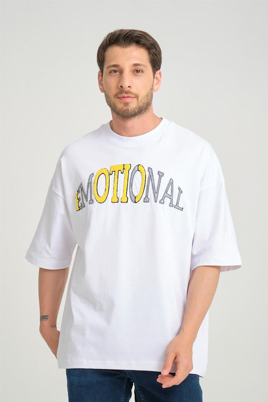 R-5786 Emotional Embroidered Oversize Suprem T-Shirt – White | 100% Cotton